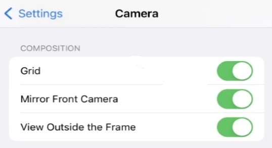 اعدادات Grid كاميرا الايفون