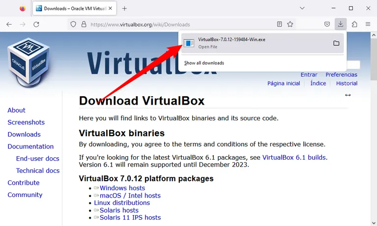 تنزيلات Virtual Box