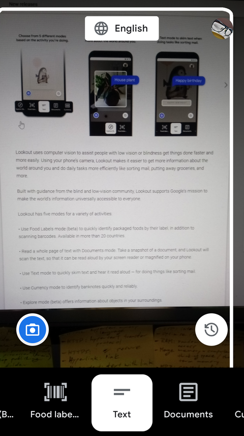تطبيق Lookout أدوات مساعدة بصرية