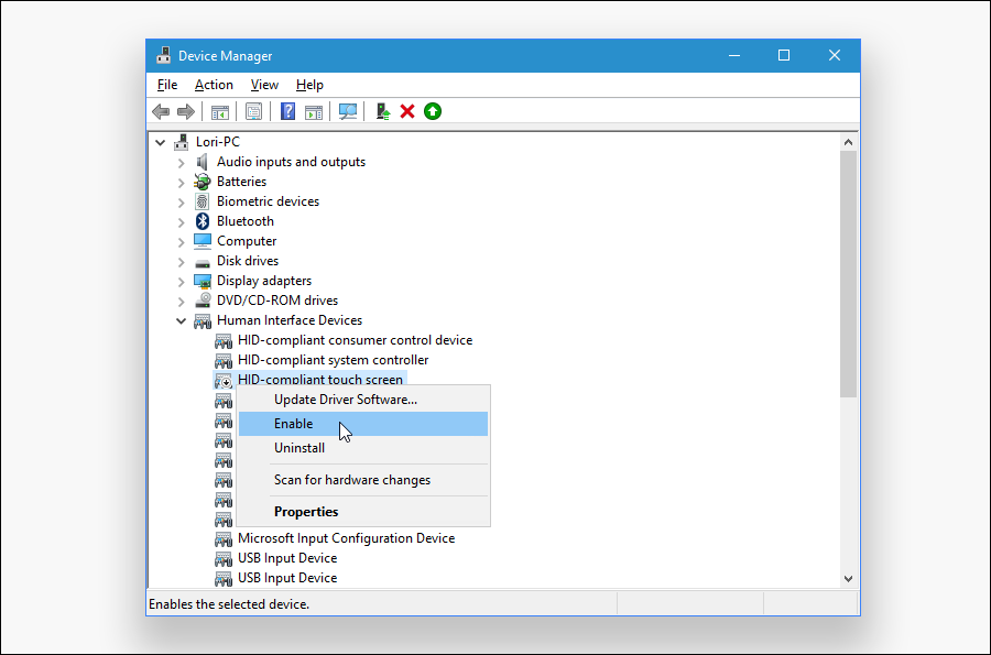 إعادة تفعيل شاشة اللمس فى اللاب توب