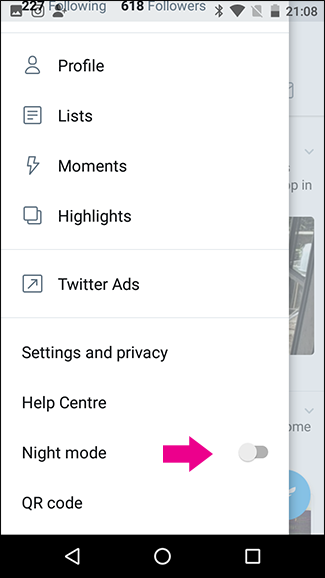 تفعيل الوضع الليلي في تويتر 