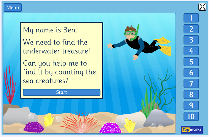 لعبة العد تحت الماء Underwater Counting