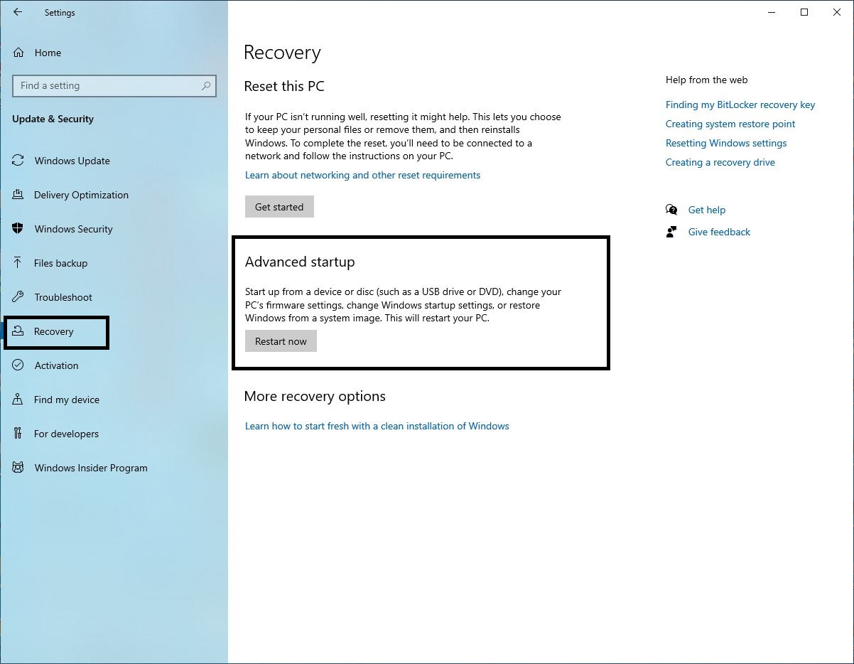 Windows 10 Advanced startup