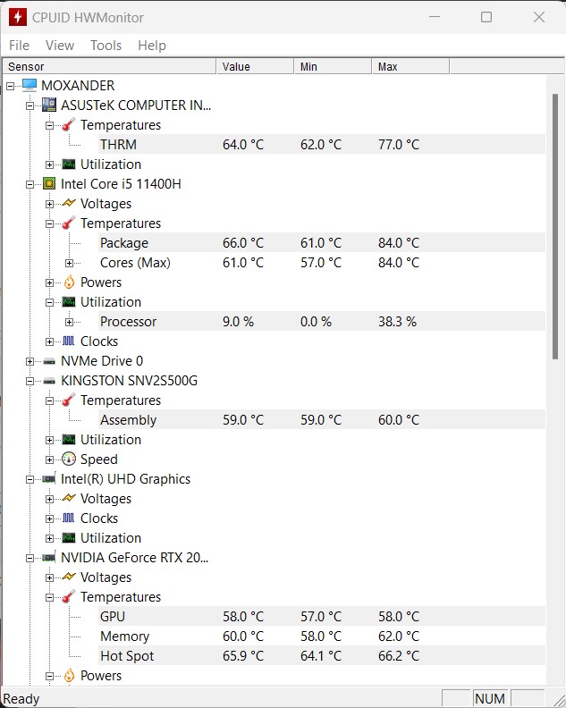 برنامج hwmonitor لمعرفة حرارة اللابتوب