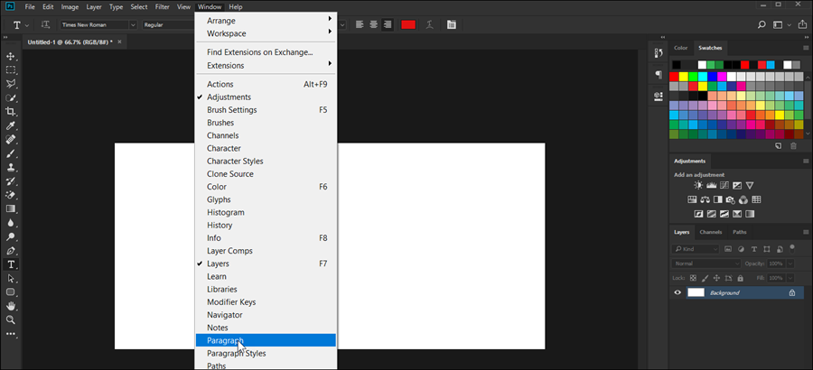 فتح نافذة Paragraph