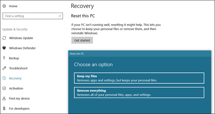 اعادة ضبط مصنع ويندوز 10