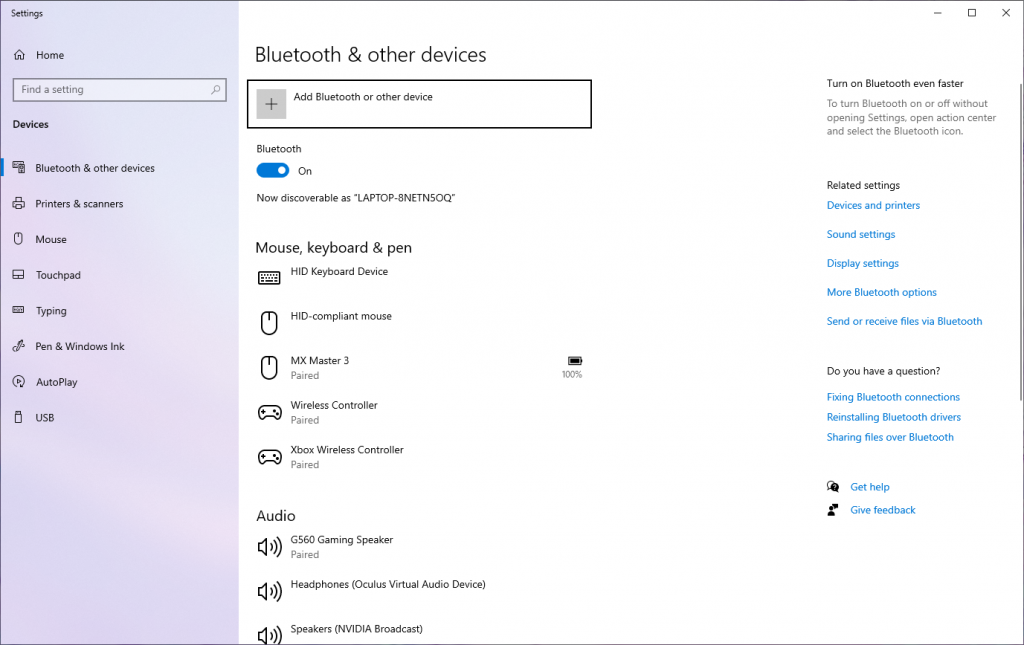 اعدادات البلوتوث لتوصيل ايربودز بالويندوز