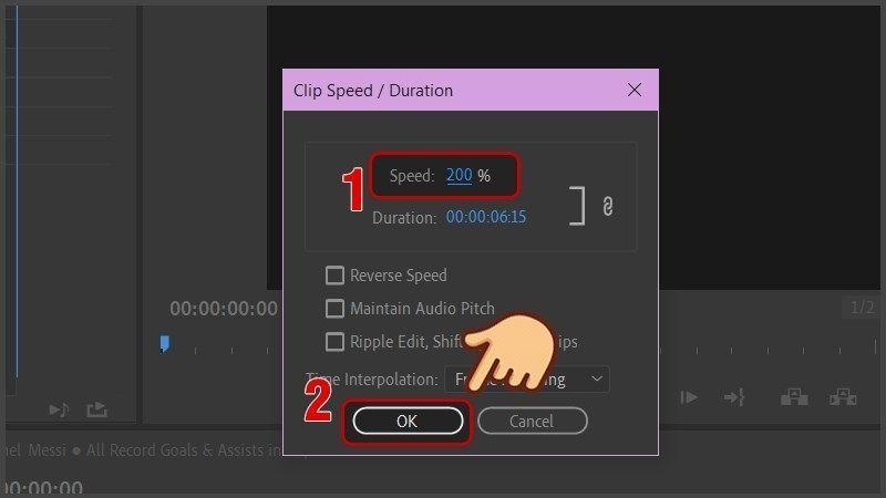 خيار سرعة الفيديو Premiere Pro