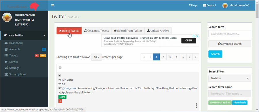 أداة Tweet Eraser