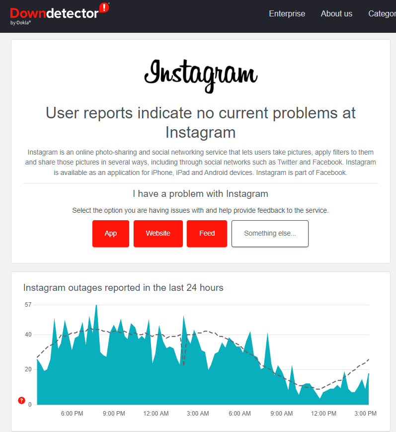 تحقق من مشاكل في اتصال انستجرام