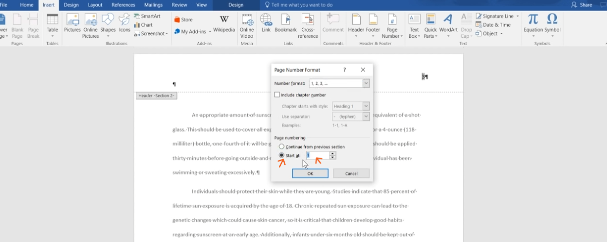 تنسيق أرقام صفحات الوورد