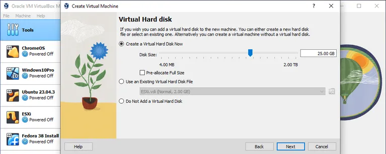 قرص تخزين وهمي Virtual Box