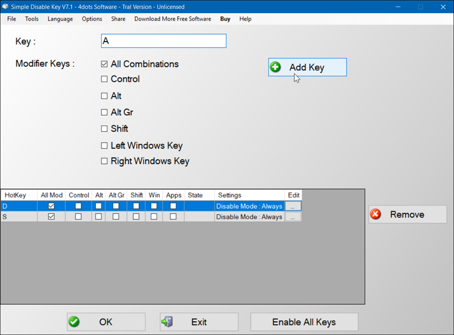 برنامج Simple Disable Key