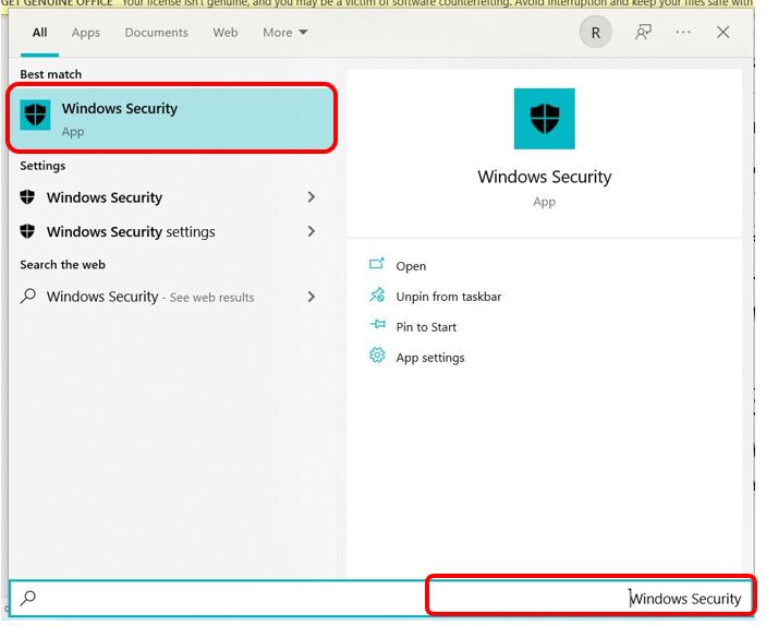 " Windows Security " في جهاز الكمبيوتر لإصلاح مشكلة الكيبورد تكتب عشوائي