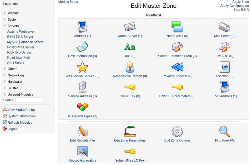 واجهة المستخدم لبديل cPanel المجاني Webmin