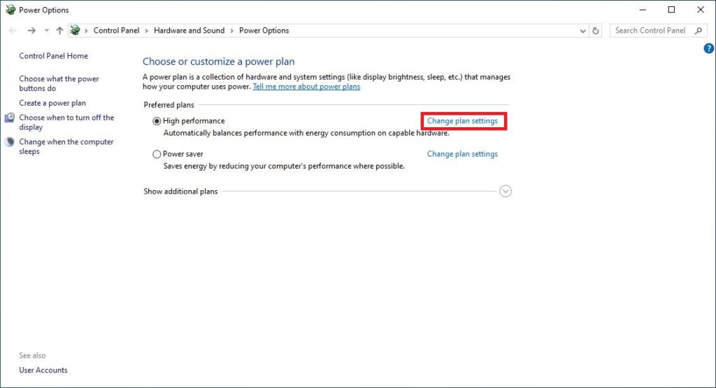 اعدادات الطاقة في ويندوز plan settings