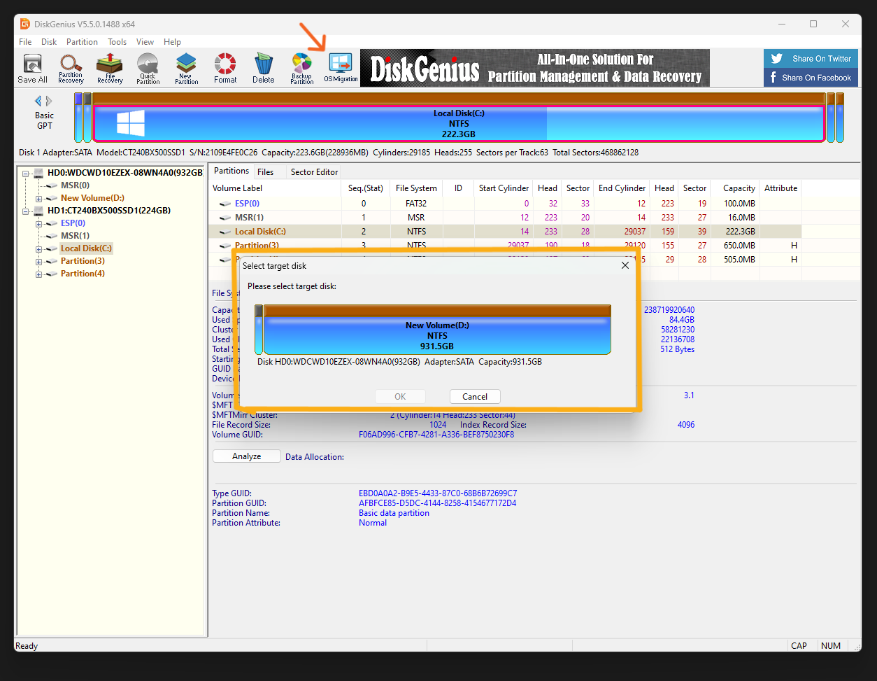 نسخ الويندوز إلى SSD مع برنامج Disk Genius