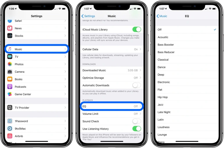 مُعادل الصوت (EQ) في ايفون