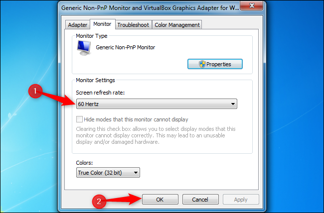 اختيار معدل تحديث الشاشة في ويندوز 7