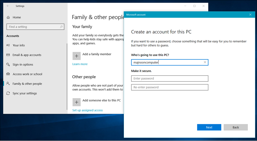 انشاء حساب جديد فى ويندوز 10