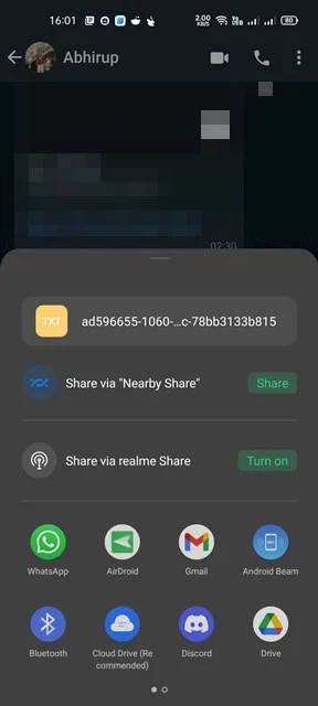 تصدير واتساب للدرايف