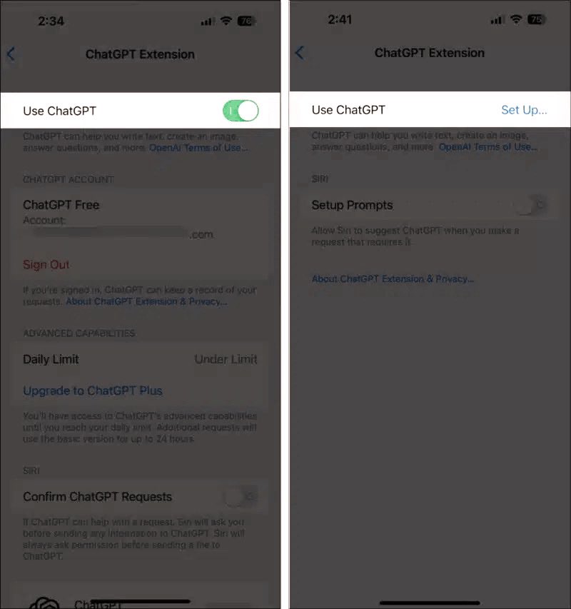 إيقاف تشغيل ChatGPT على ايفون