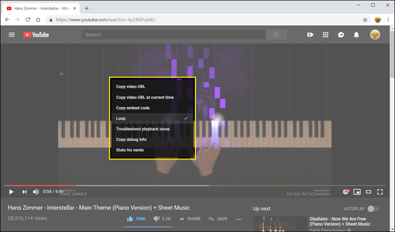 زر تكرار الفيديو فى اليوتيوب