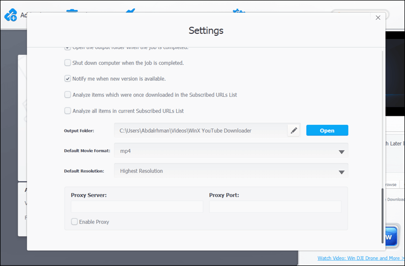 اعدادات البرنامج