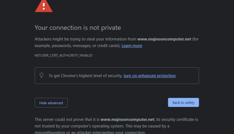 تخطي رسالة Your connection is not private