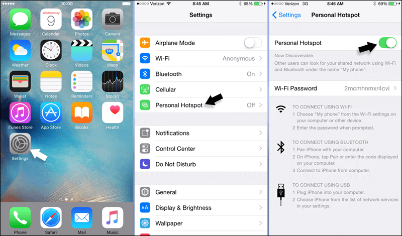 تفعيل نقطة الاتصال الشخصية
