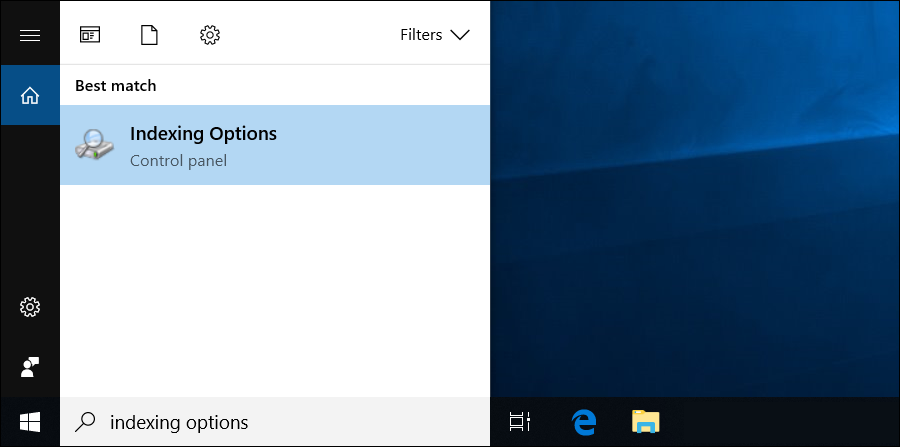 فتح Indexing Options