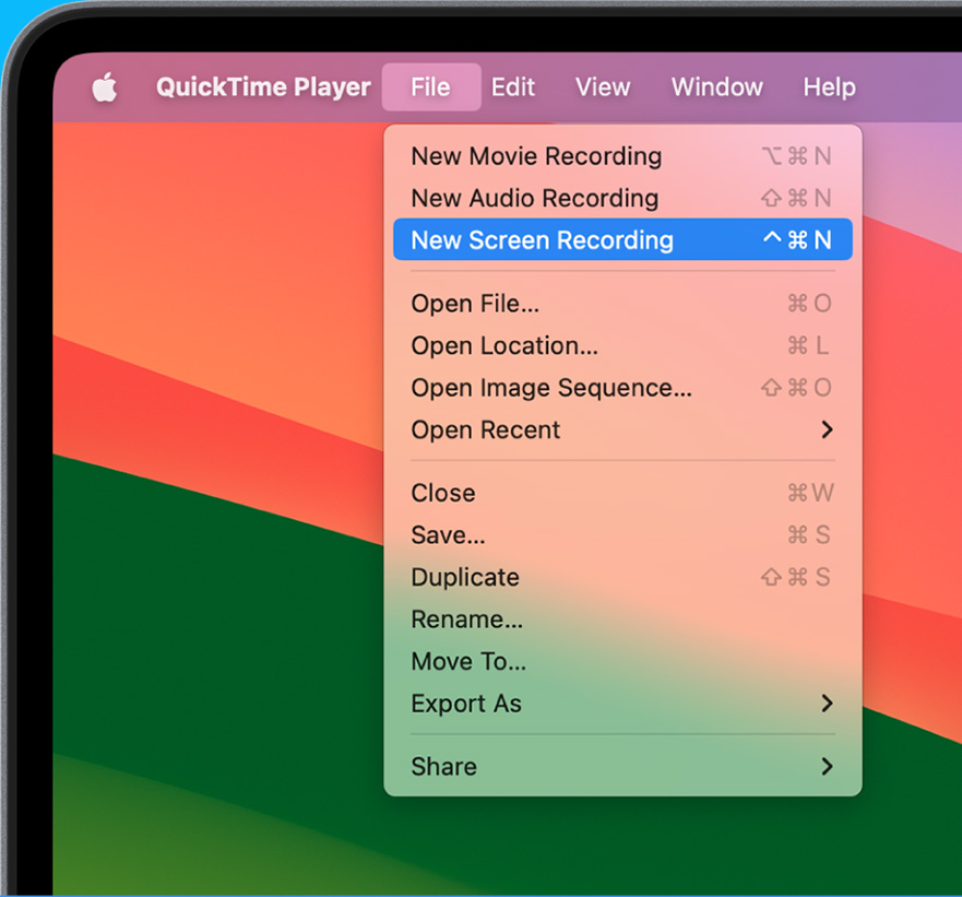 QuickTime Player screen recording
