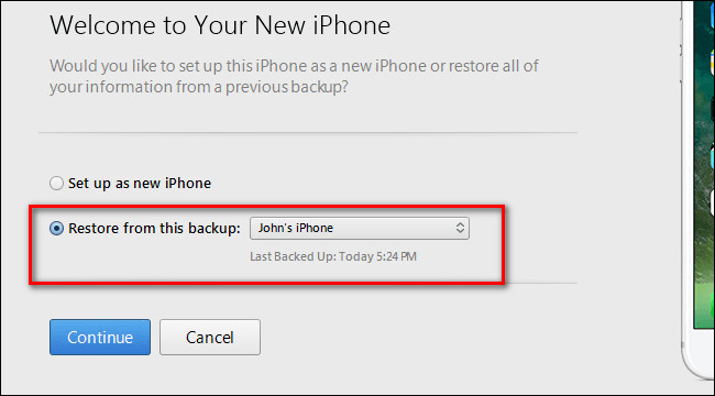 iphone Restore from this backup 