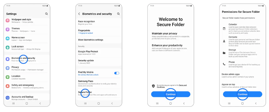 غلق وحماية المجلد الآمن سامسونج