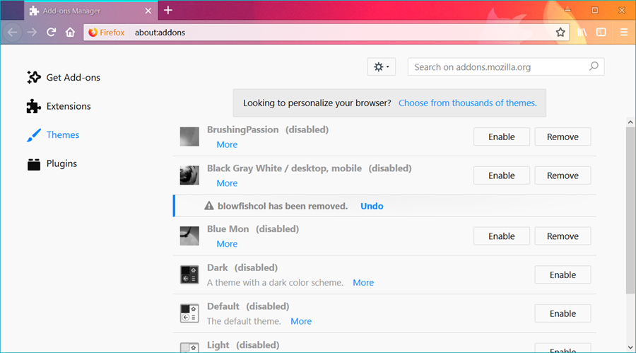 تعطيل السمات فى فايرفوكس