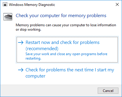 اداة Windows Memory Diagnostic