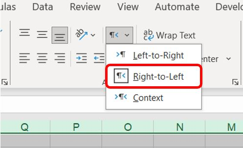 ضبط اتجاه الخلية من اليمين إلى اليسار "Right to Left"