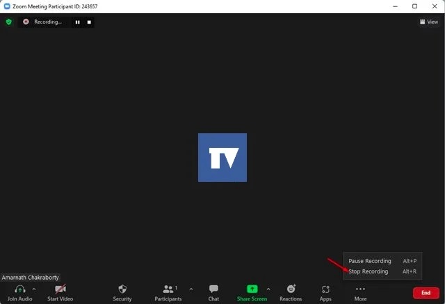 ايقاف تسجيل اجتماع زوم