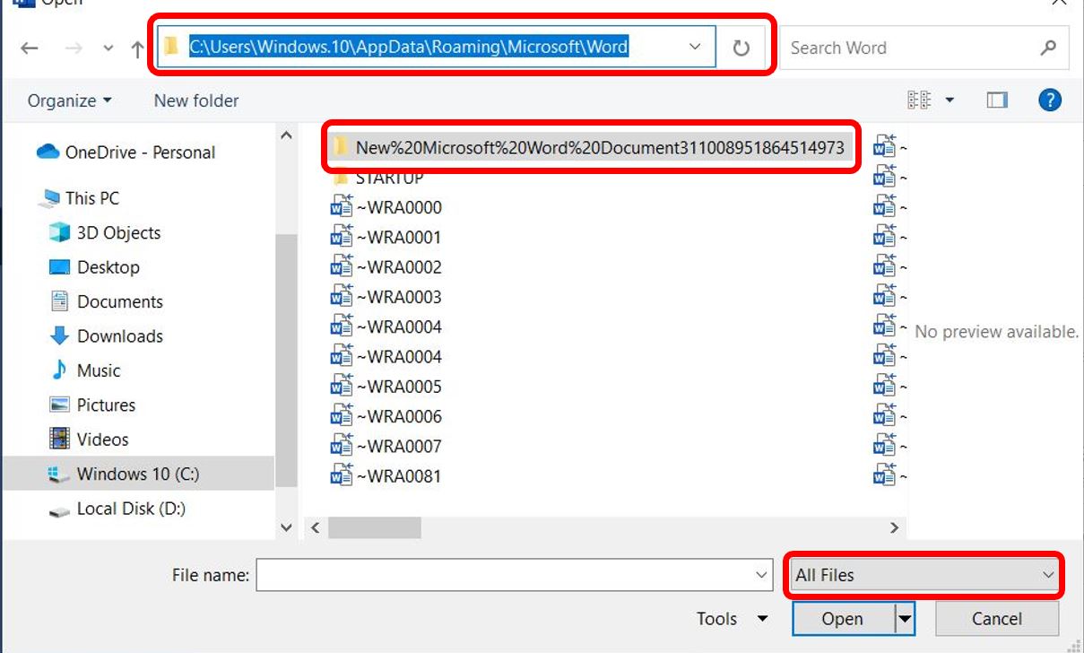 مجموعة ملفات الوورد الغير محفوظة في برنامج word