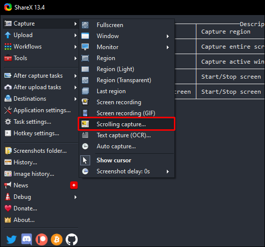 أداة ShareX لالتقاط لقطة شاشة قابلة للتمرير