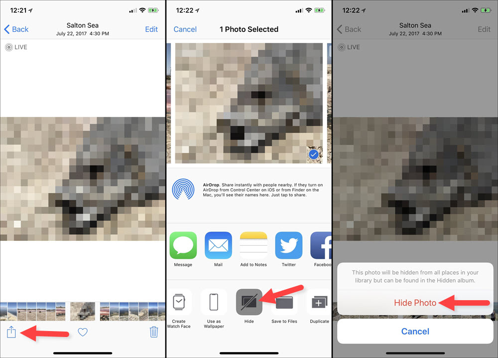 اخفاء الصور من تطبيق Photos