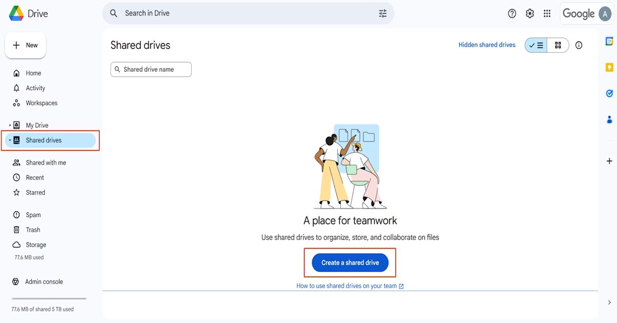 انشاء محرك أقراص مشترك في Google Drive