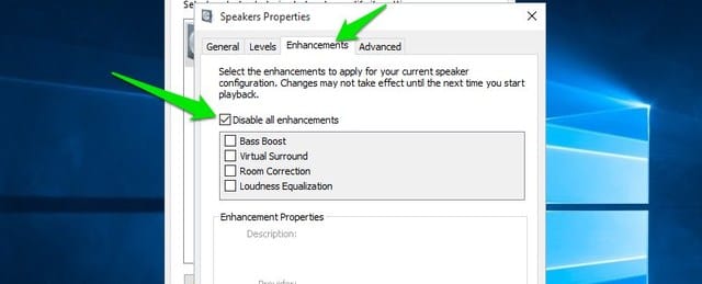 تعطيل Audio Enhancements
