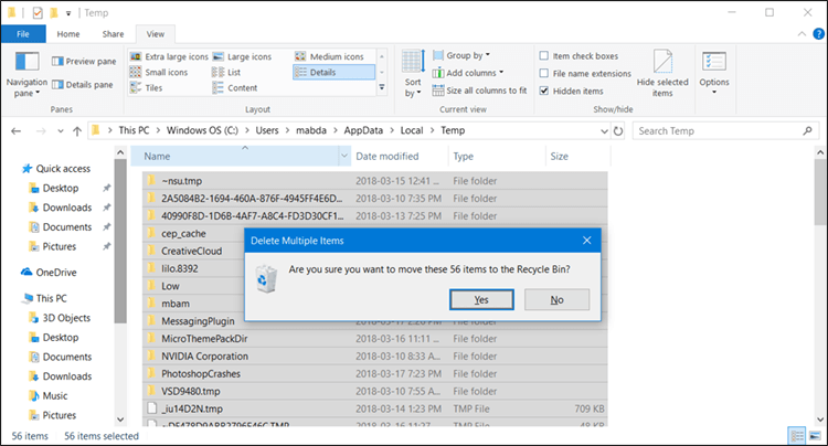 حذف الملفات المؤقتة يدوياً