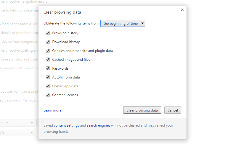 حذف ذاكرة التصفح جوجل كروم