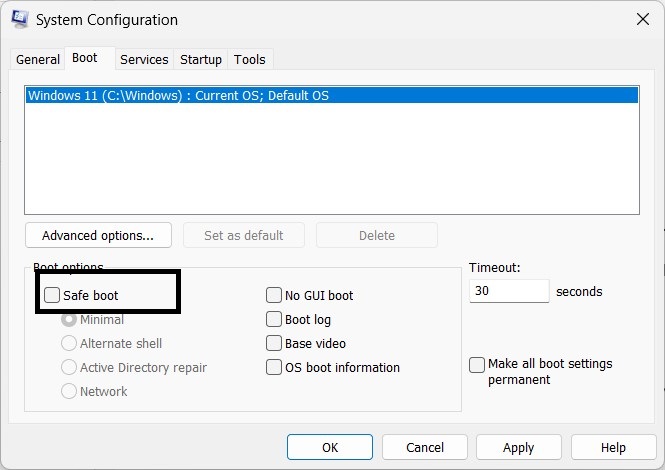 الخروج من الوضع الآمن من الاعدادات msconfig