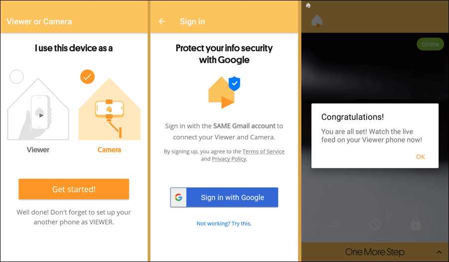 إعداد تطبيق Alfred Home Security Camera