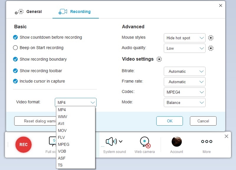 دعم صيغ تسجيل الشاشة aqua demo