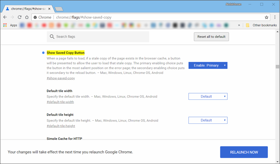 تفعيل زر عرض النسخة المحفوظة