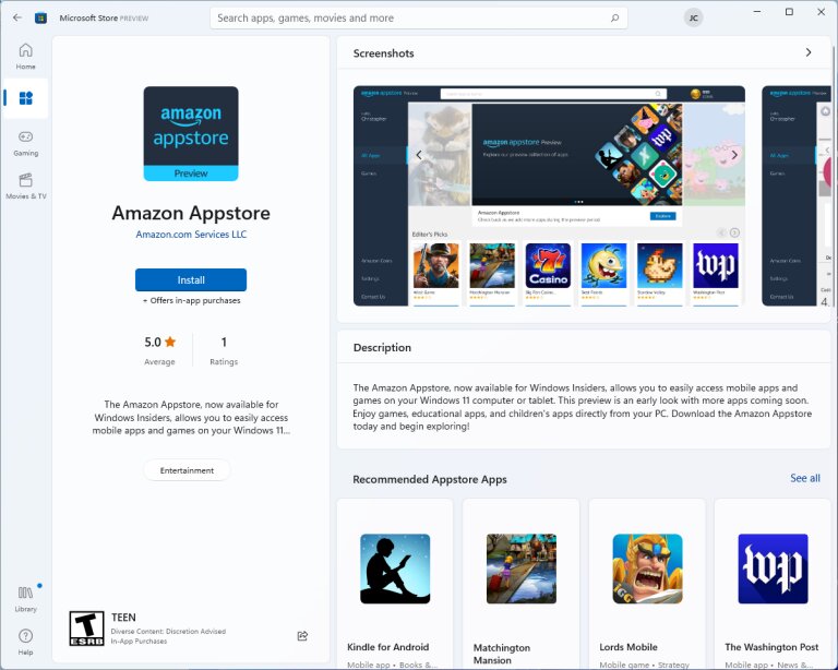 تثبيت Amazon Appstore على ويندوز 11
